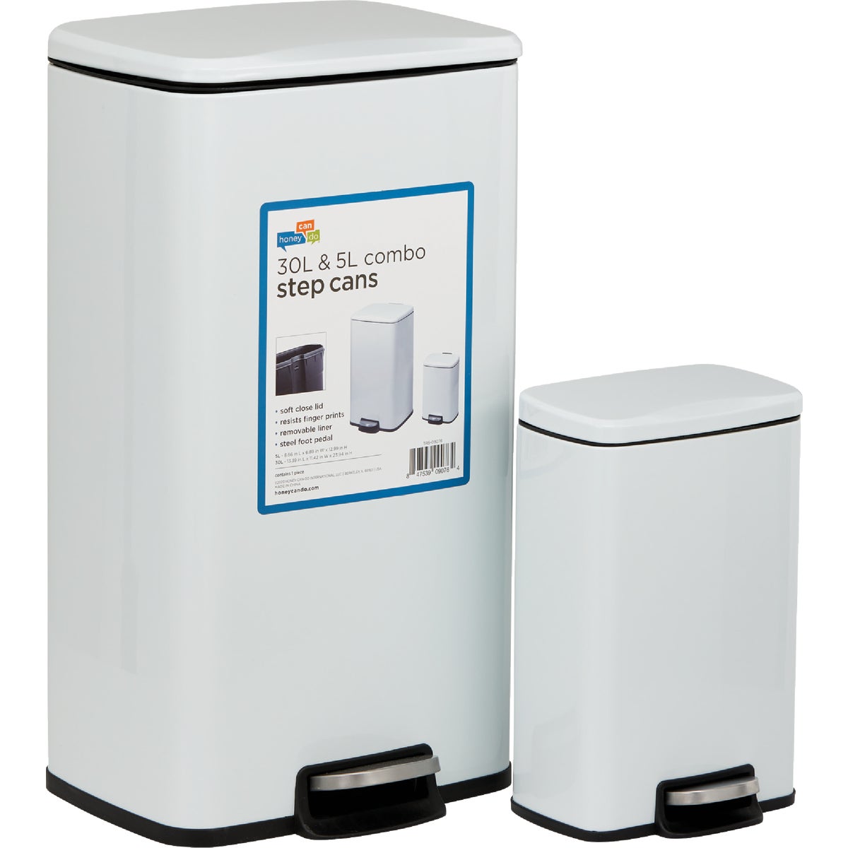 Honey Can Do 7.92 Gal./30L & 1.3 Gal./5L White Stainless Steel Trash Cans (2-Count)
