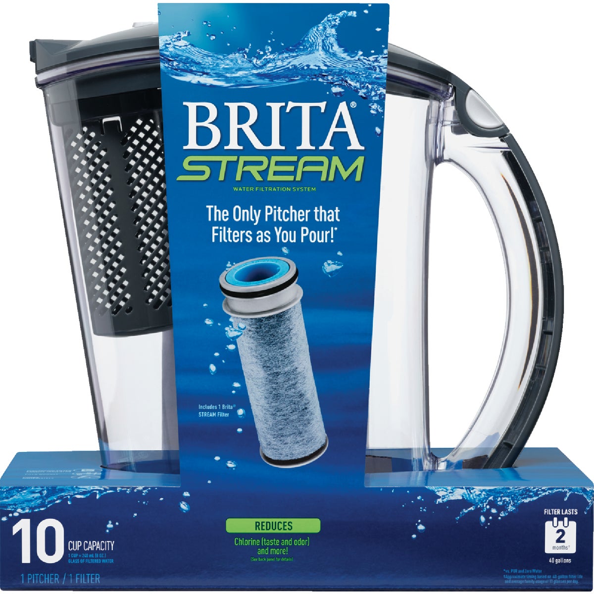 Brita Large Carbon Gray 10-Cup Filter-As-You-Pour Pitcher