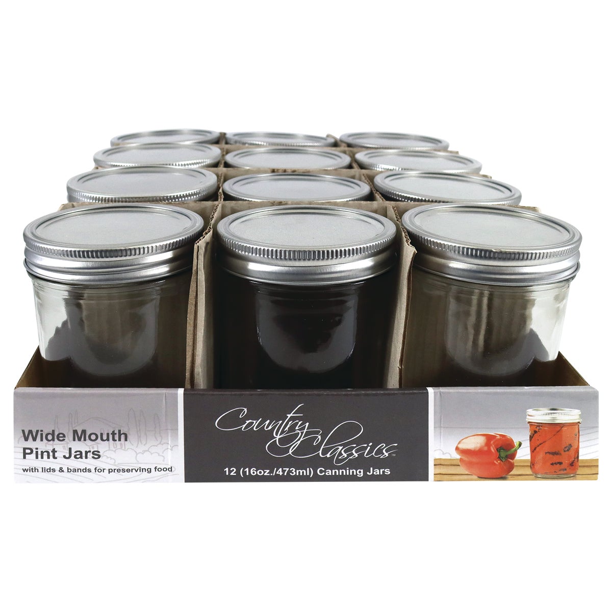 Country Classics Pint Size Wide Mouth Canning Jar (12-Pack)