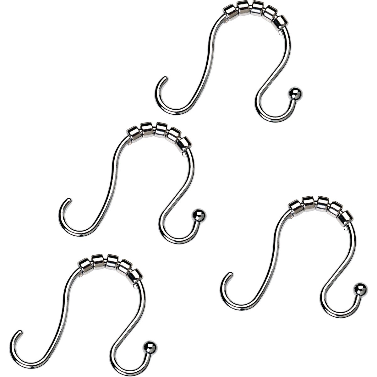 Zenna Home Rustproof Chrome Double Roller Shower Curtain Hooks (12-Count)