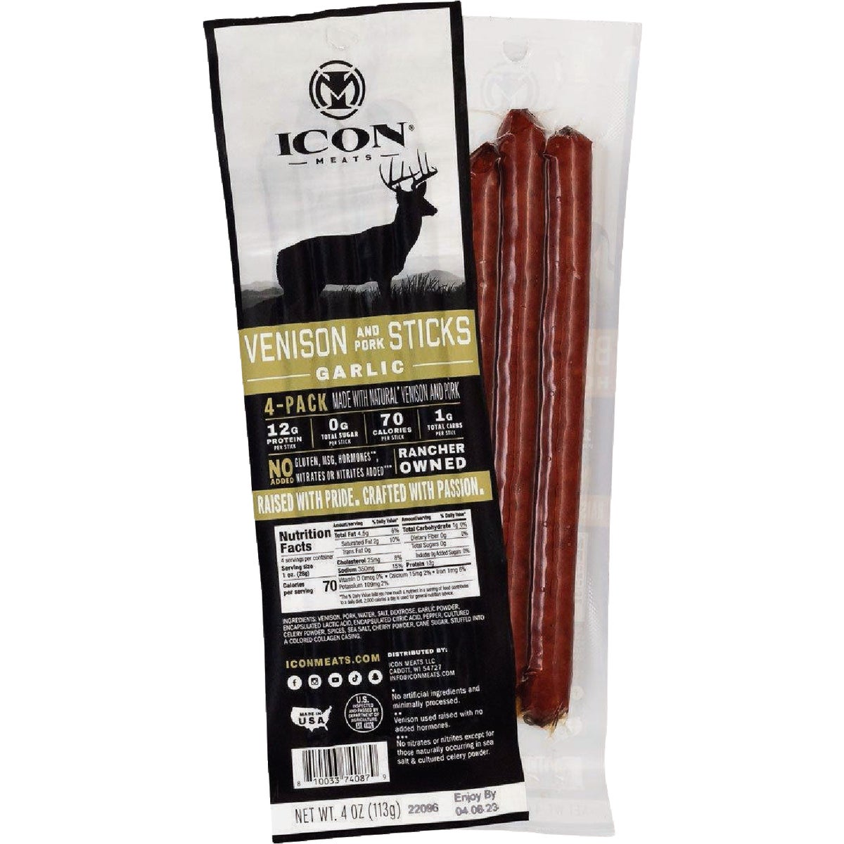 Icon 4 Oz. Garlic Venison Stick (4-Pack)