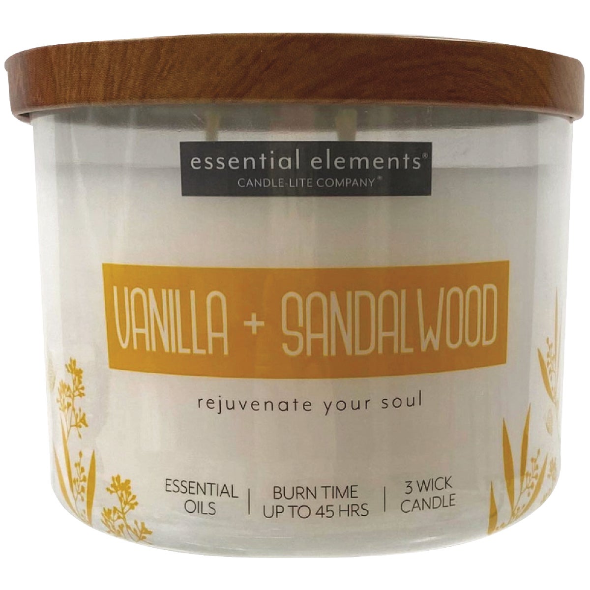 Candle Lite Essential Elements 14.75 Oz. Vanilla & Sandalwood Jar Candle with Lid
