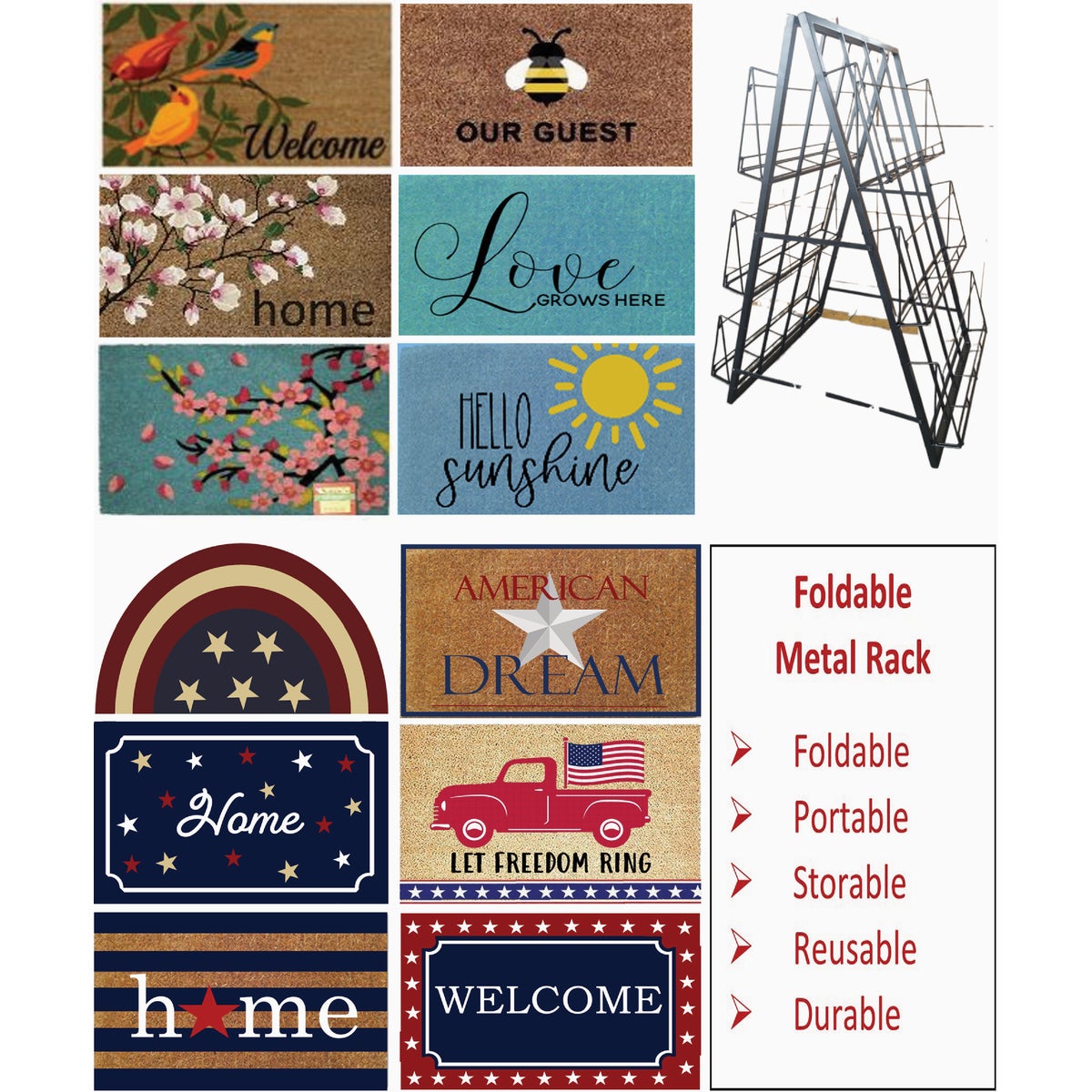 Rockport Premium 72-Piece Spring & Americana Assorted Doormat Double-Sided Metal Display