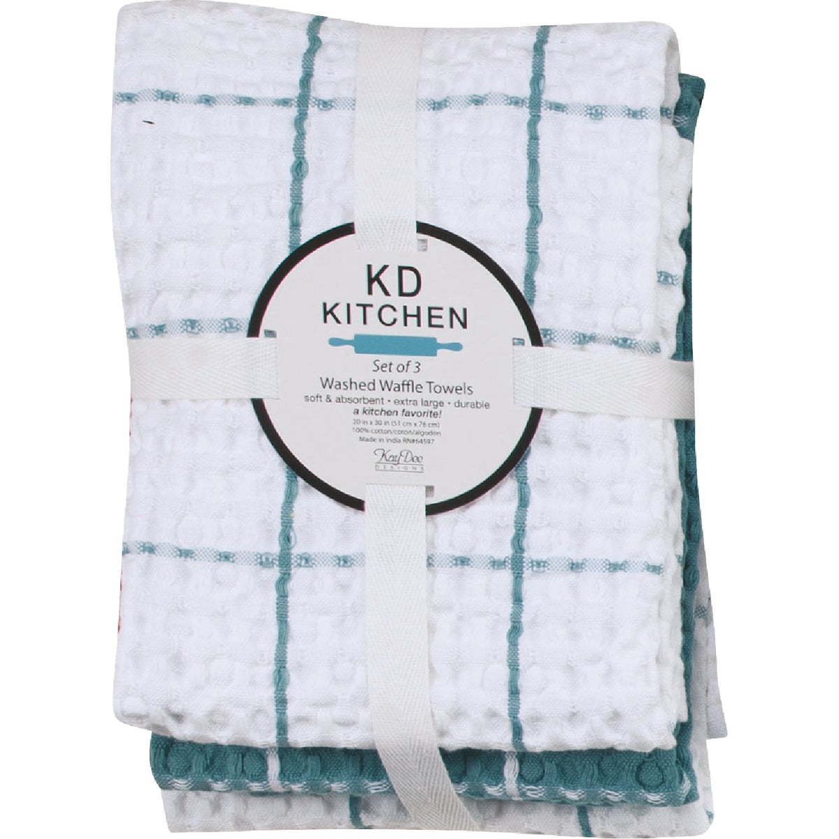  Kay Dee Designs Aqua Haze Waffle Kitchen Towel (3-Pack)