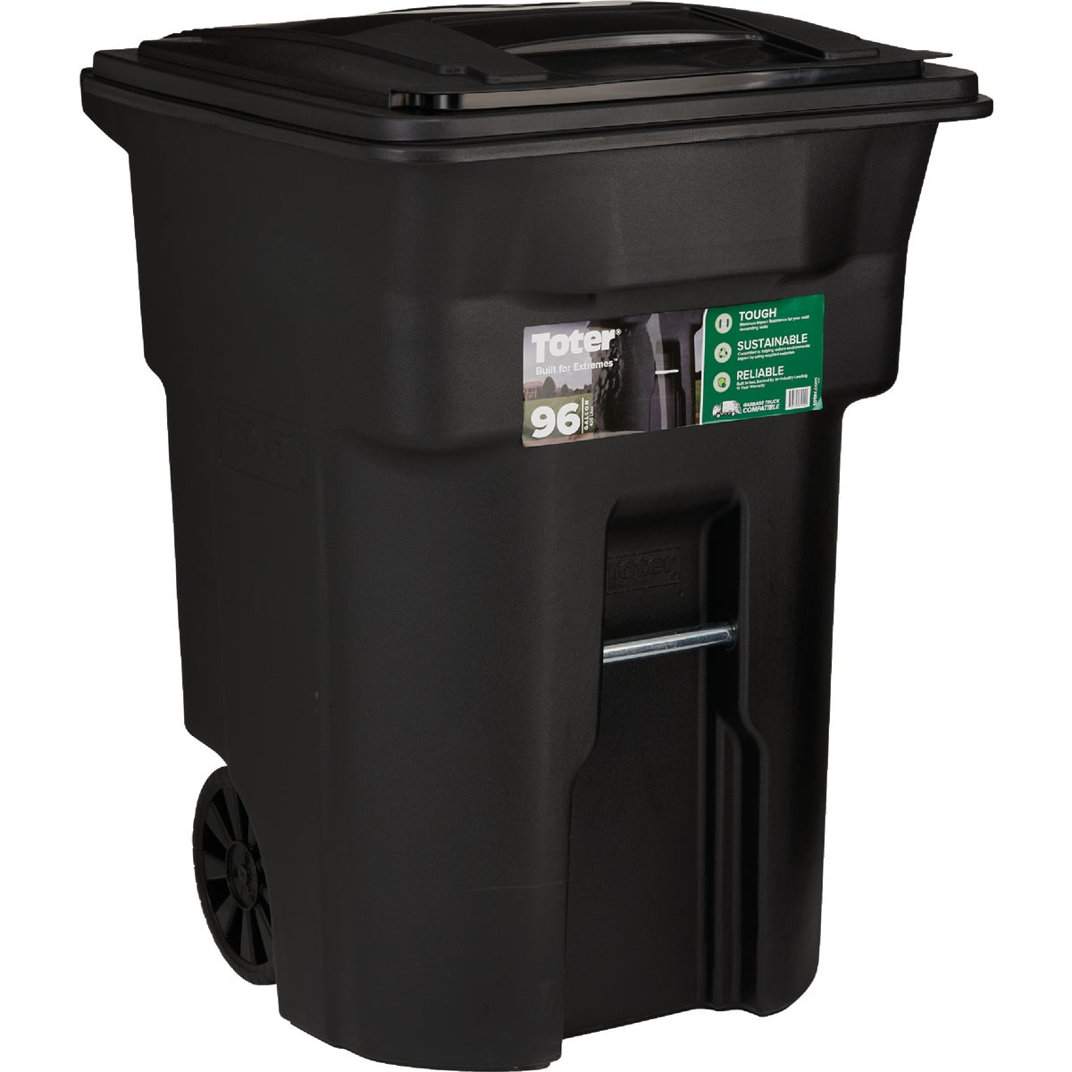 Toter 96 Gal. Black Outdoor Trash Can With Attached Lid and Wheels