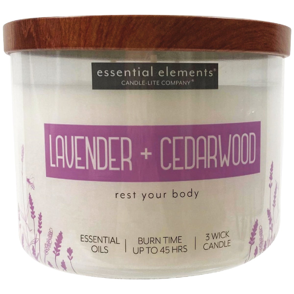 Candle Lite Essential Elements 14.75 Oz. Lavender & Cedarwood Jar Candle with Lid