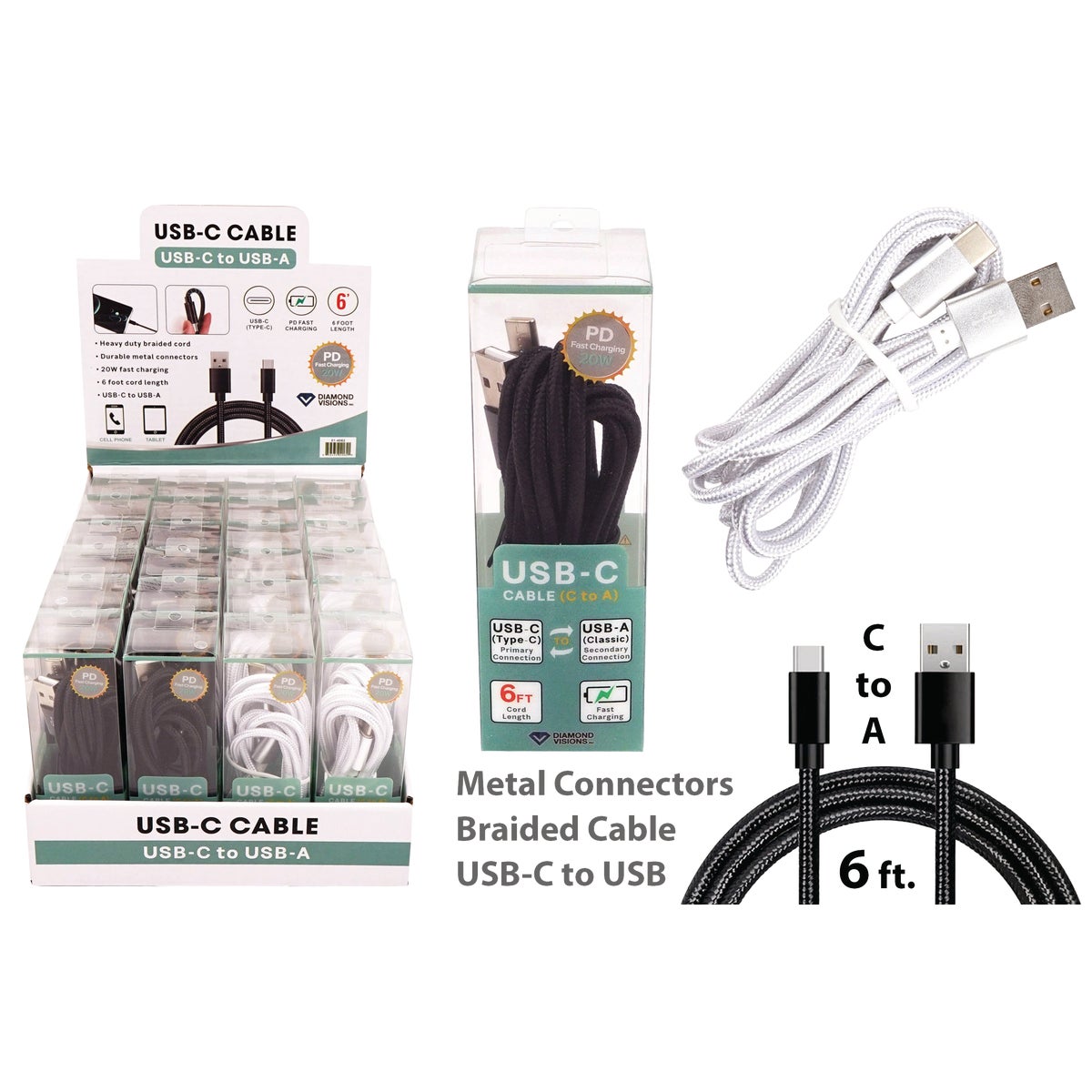 Diamond Visions 6 Ft. USB-C to Type-A USB Charging & Sync Cable