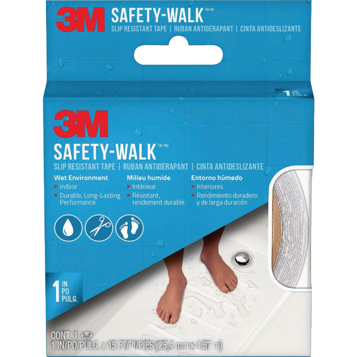 3M Safety-Walk Slip Resistant Tape, 1 In. x 15 Ft., White
