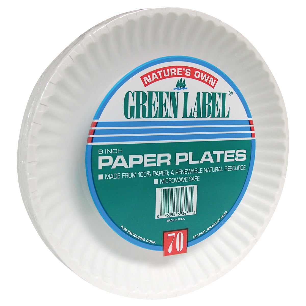 AJM Nature's Own Green Label 9 In. Paper Plates (70-Count)