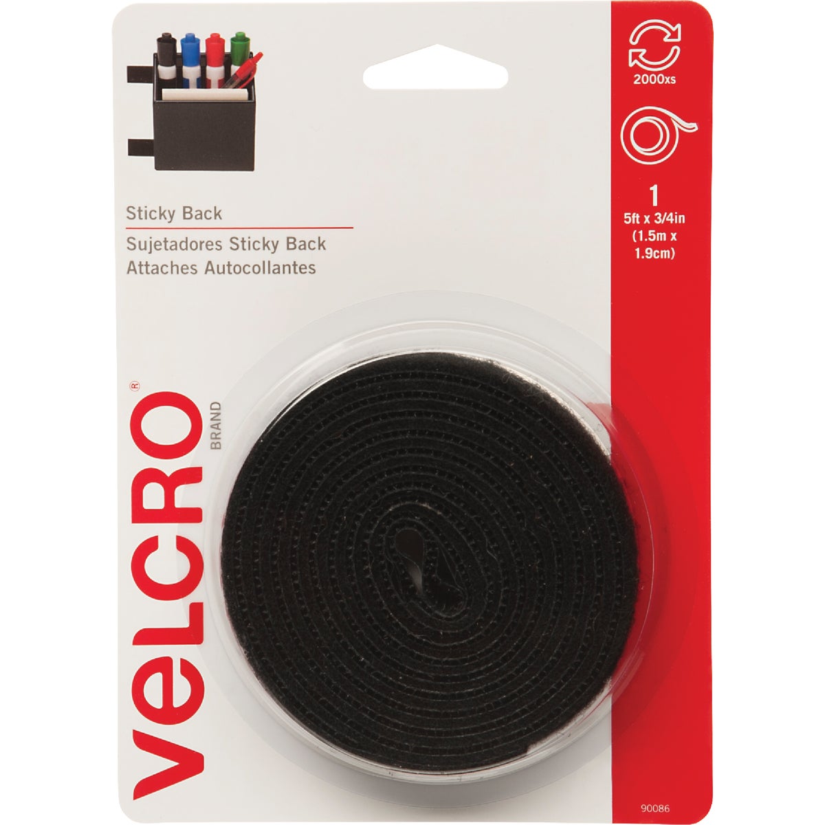 VELCRO Brand 3/4 In. x 5 Ft. Black Sticky Back Reclosable Hook & Loop Roll