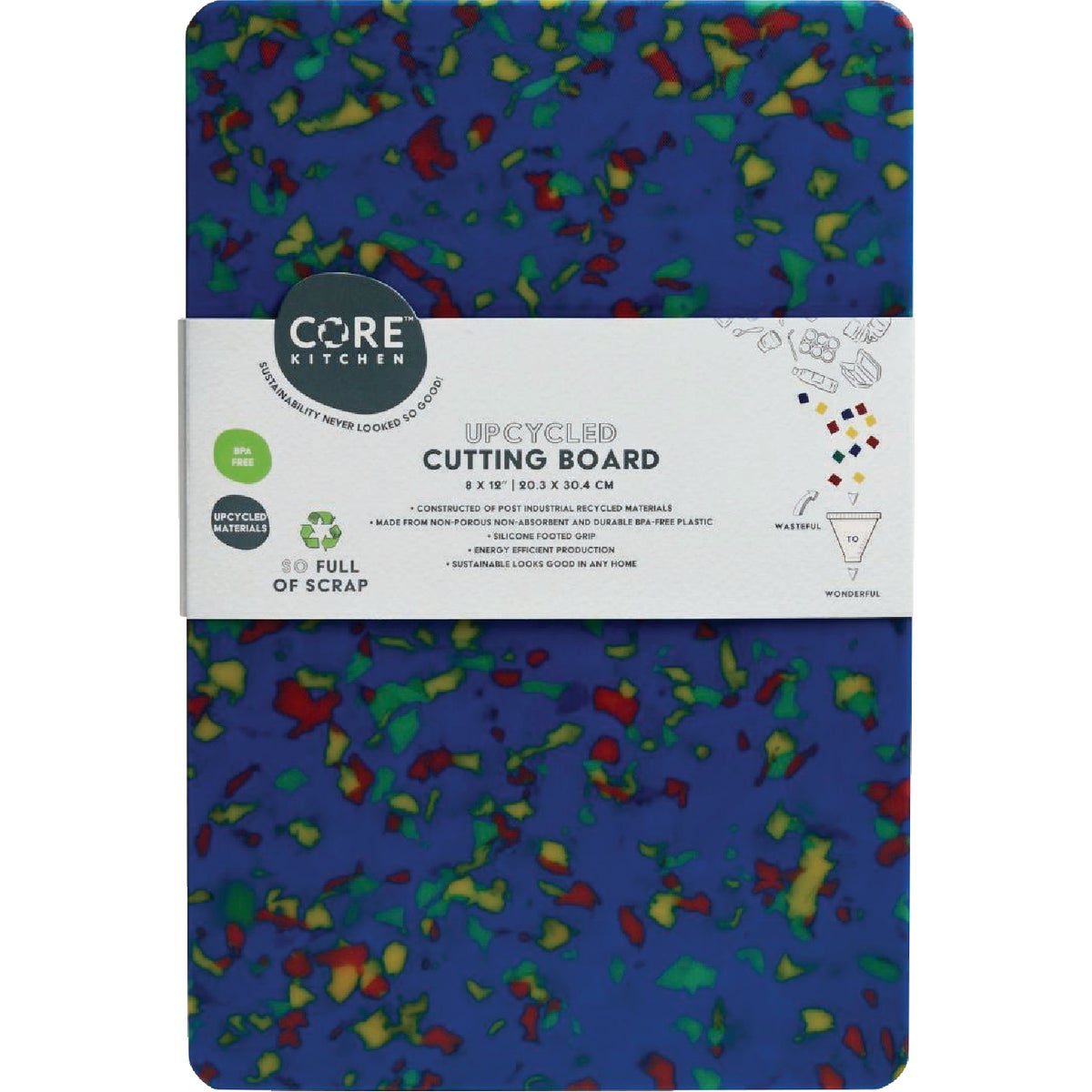 Core Kitchen Blue Recycled Plastic Board With Non-Slip Footing, 12 In. x 8 In.