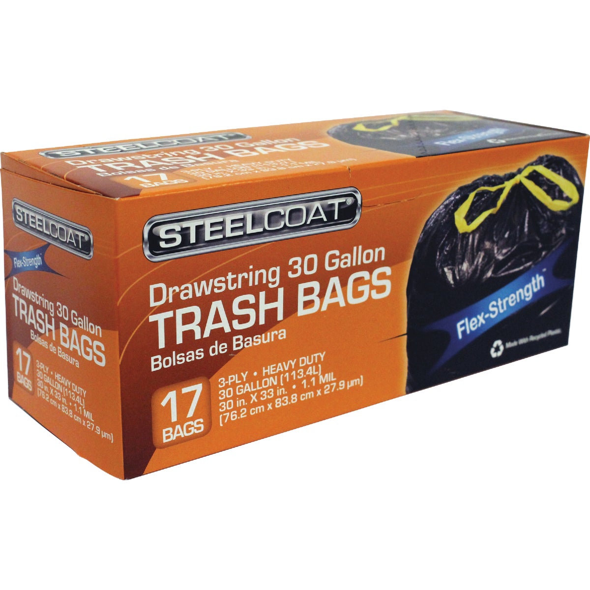 Steelcoat 30 Gal. Black Drawstring Trash Bag (17-Count)