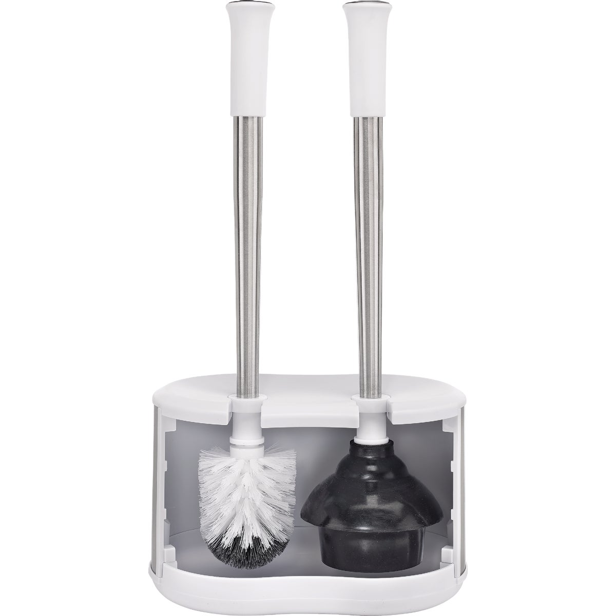 Polder Stainless Steel/White Toilet Brush and Plunger Caddy