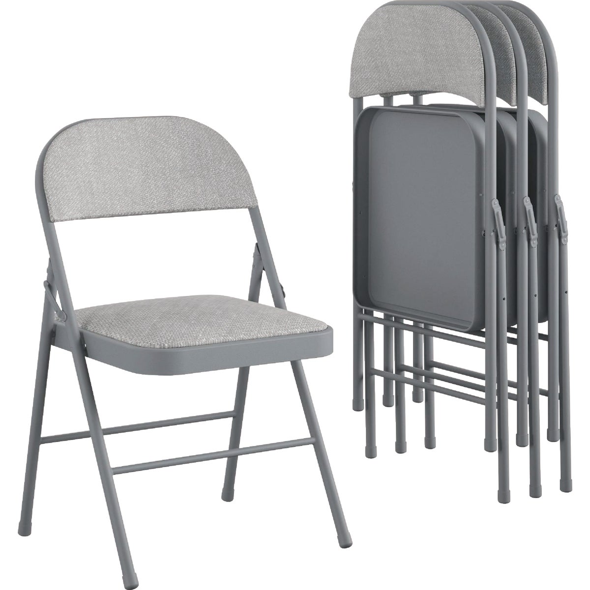 COSCO Premium Gray Fabric Padded Metal Folding Chair