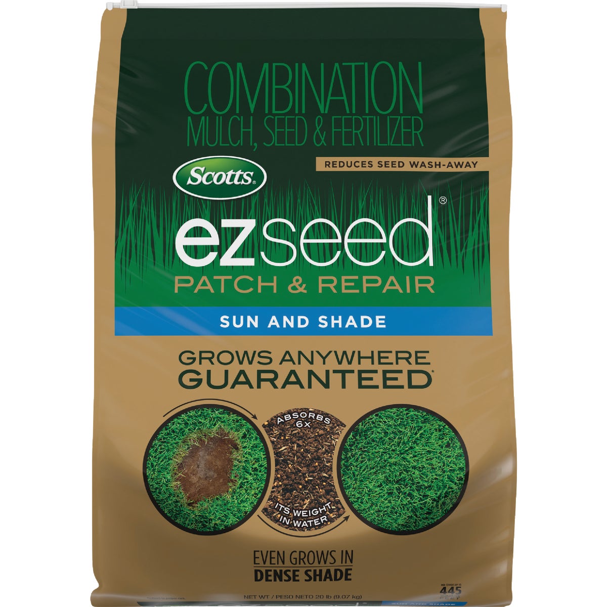 Scotts EZ Seed 20 Lb. 445 Sq. Ft. Patch & Repair Sun and Shade Mulch, Seed and Fertilizer Combination