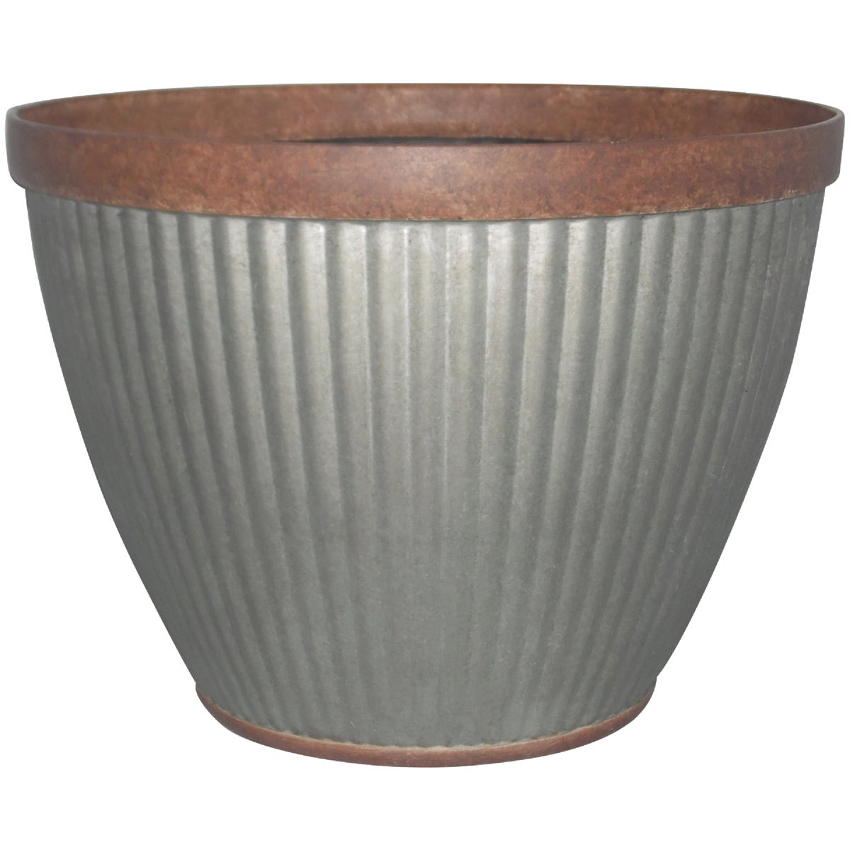 Southern Patio Westlake 15 In. x 11 In. Resin Rustic Galvanized Round Planter
