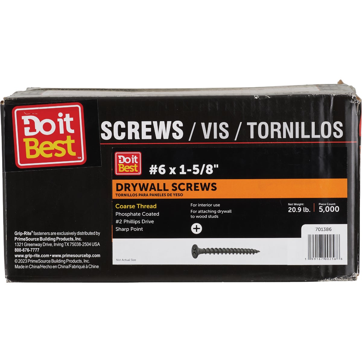 Grip-Rite #6 x 1-5/8 In. Coarse Thread Black Phosphate Drywall Screw (5000 Ct.)