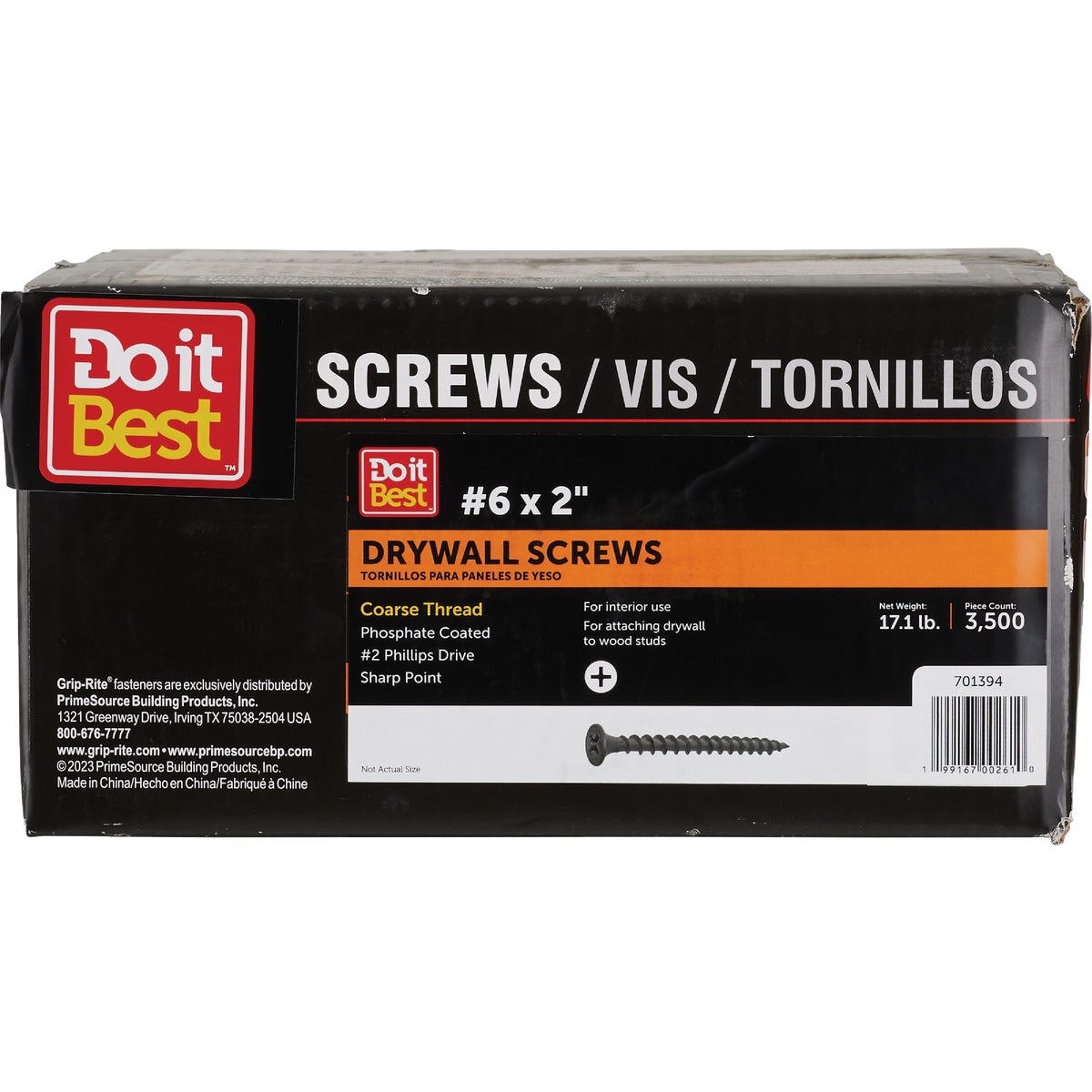 Grip-Rite #6 x 2 Coarse Thread Black Phosphate Drywall Screw (3500 Ct.)