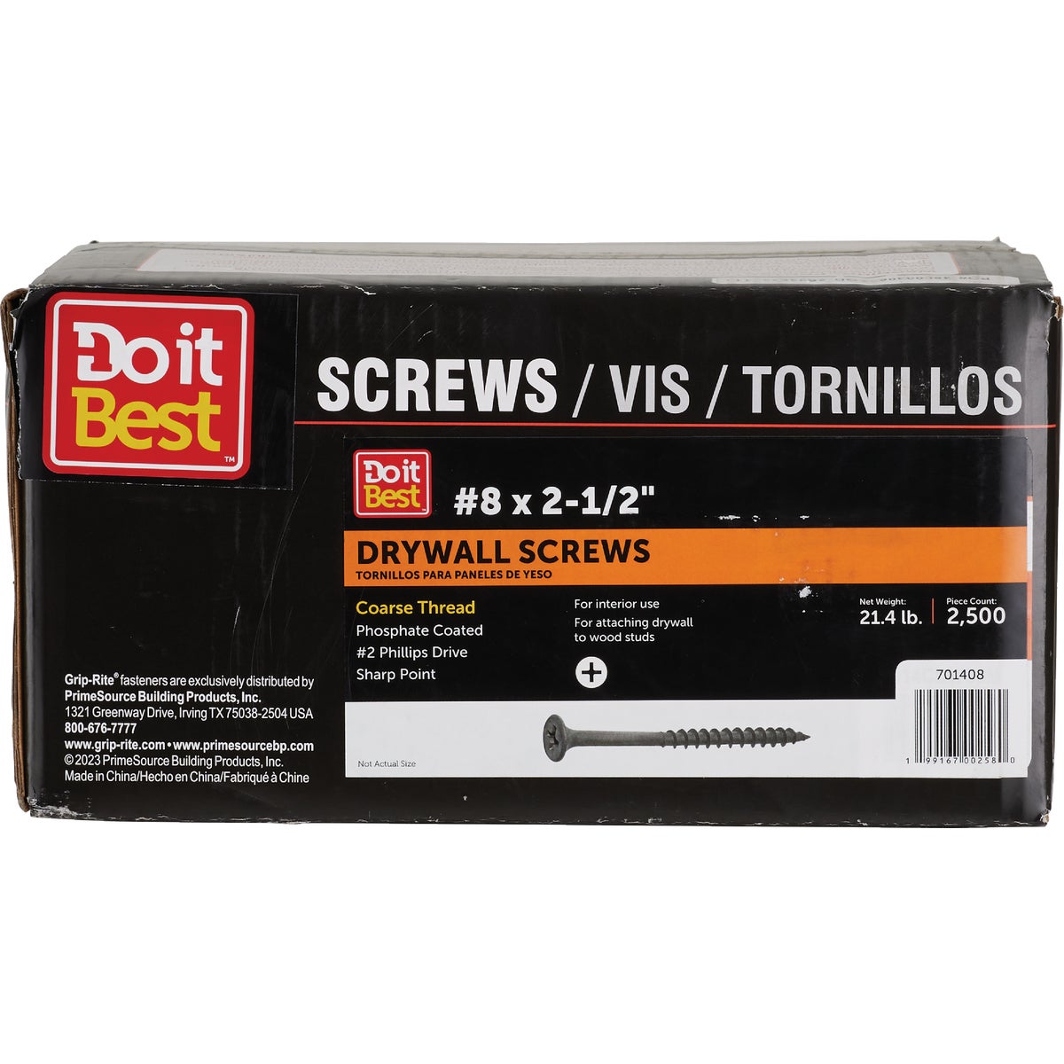 Grip-Rite #8 x 2-1/2 Coarse Thread Black Phosphate Drywall Screw (2500 Ct.)