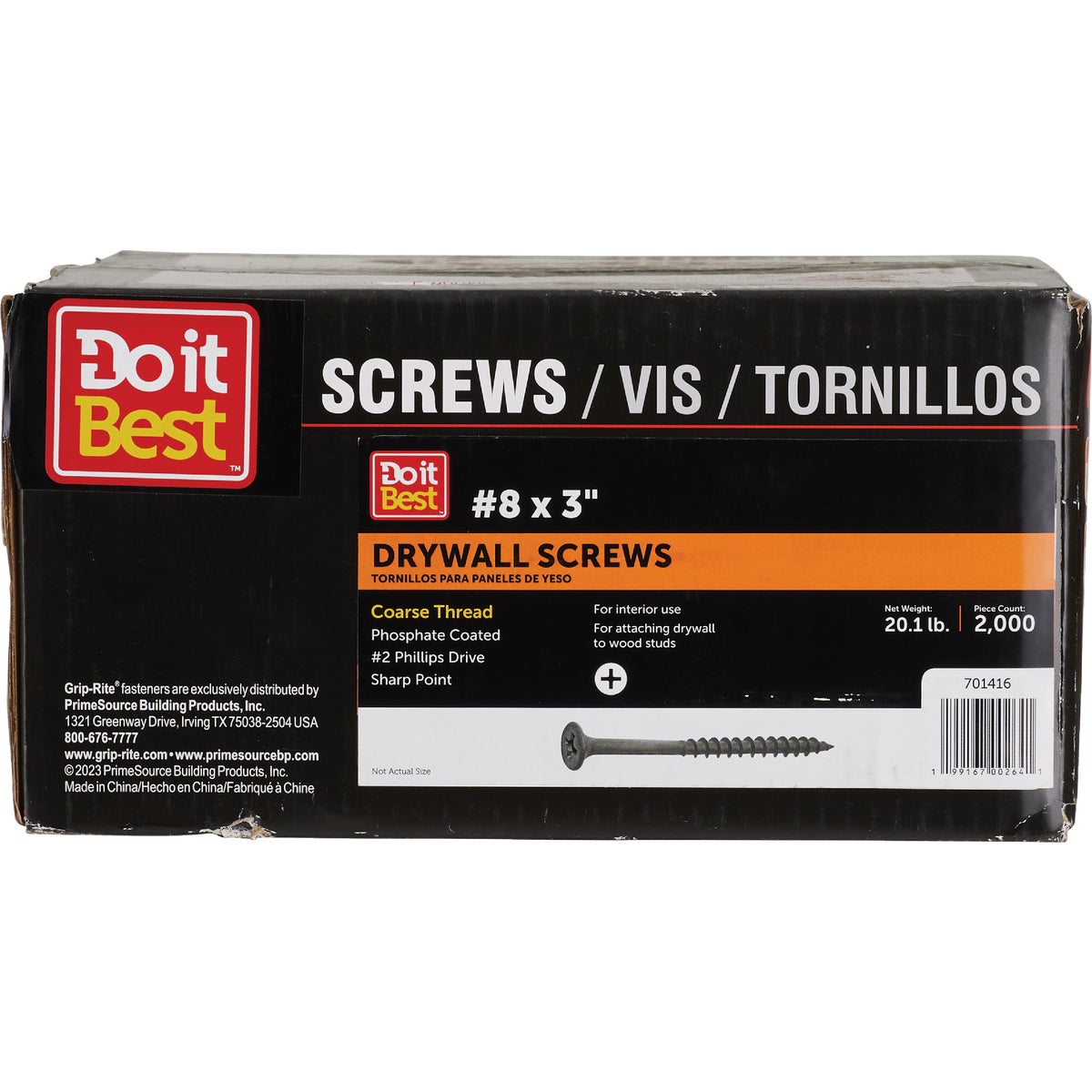 Grip-Rite #8 x 3 In. Coarse Thread Black Phosphate Drywall Screw (2000 Ct.)