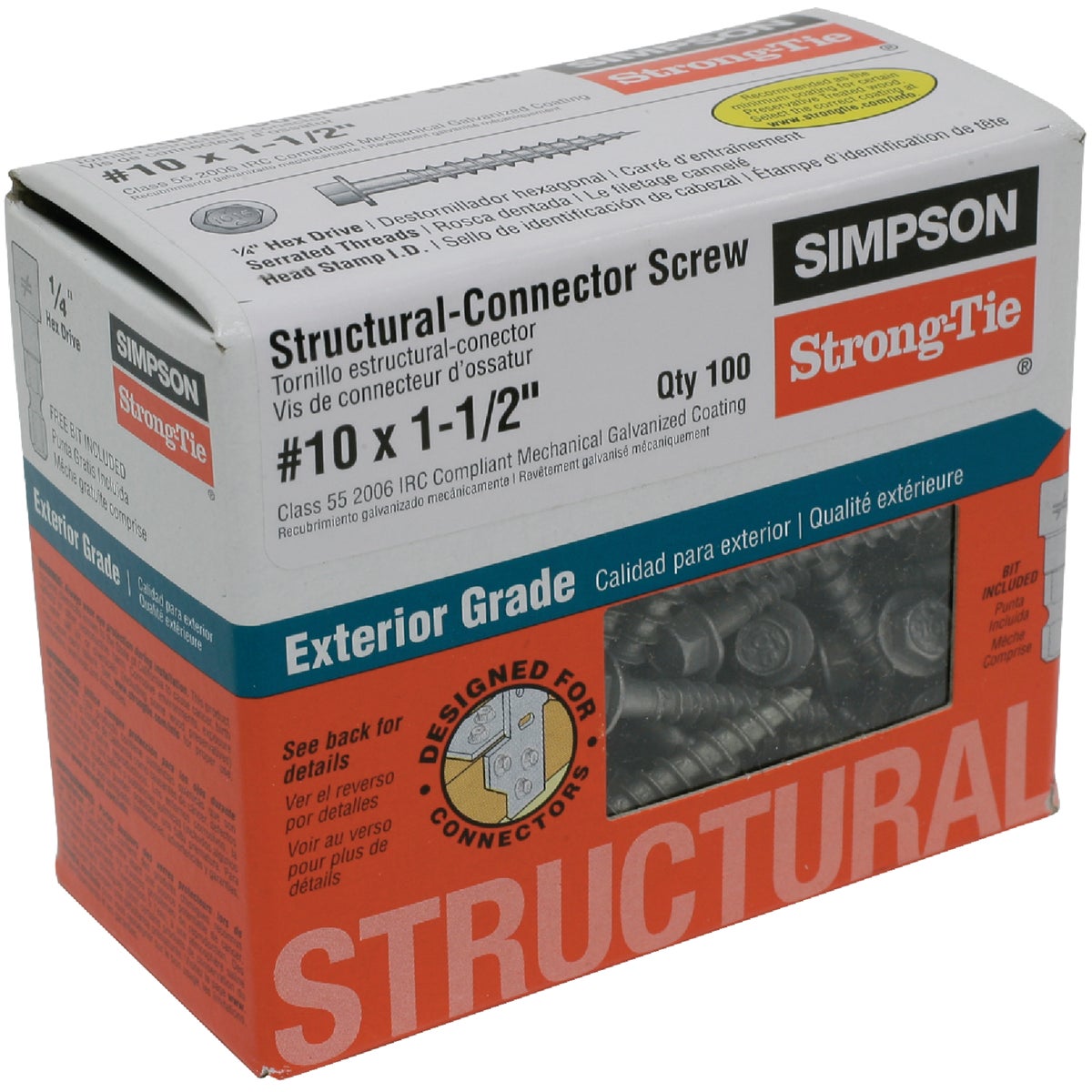 Simpson Strong-Tie #10 1-1/2 In. Hex Structure Screw (100 Ct.)