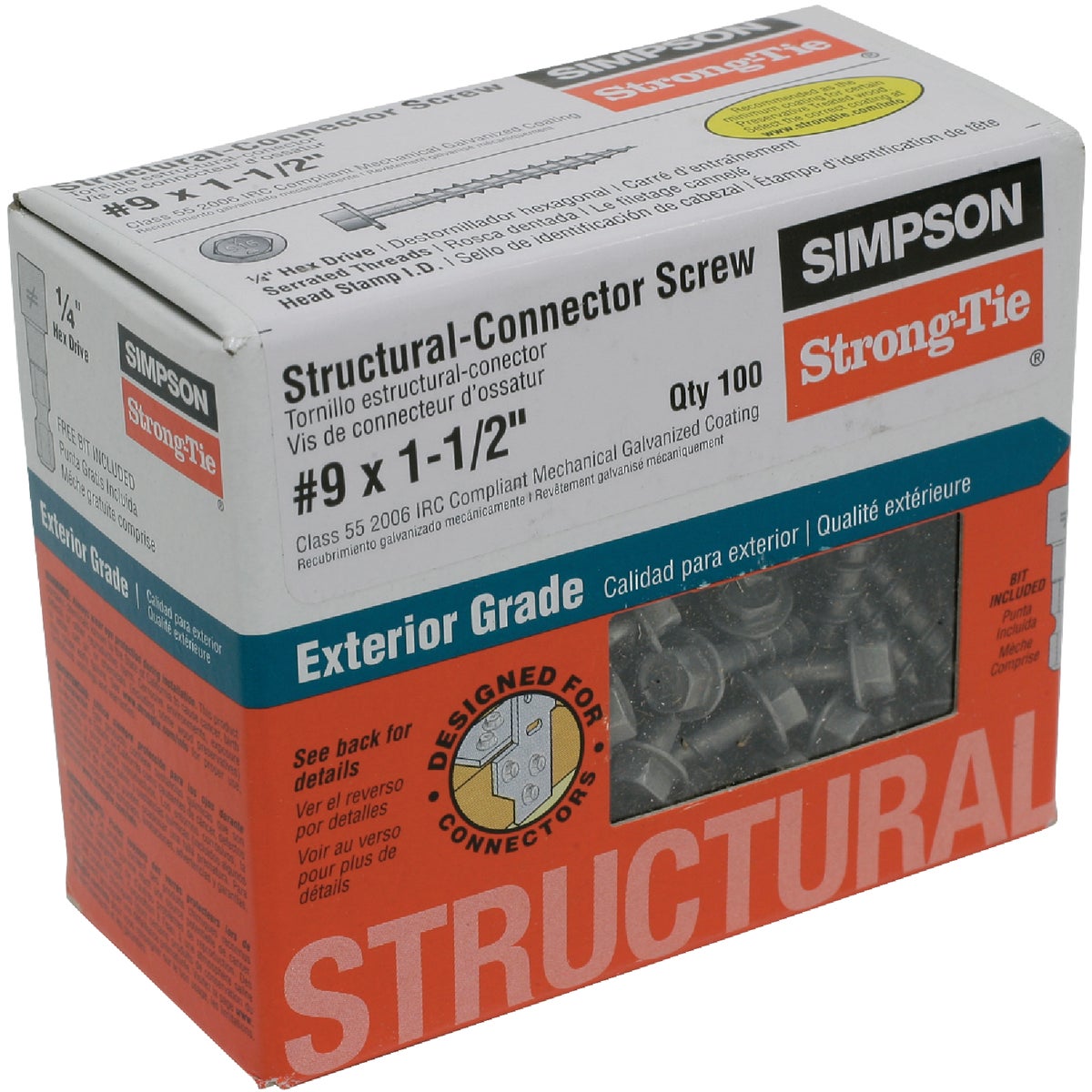 Simpson Strong-Tie #9 1-1/2 In. Hex Structure Screw (100 Ct.)