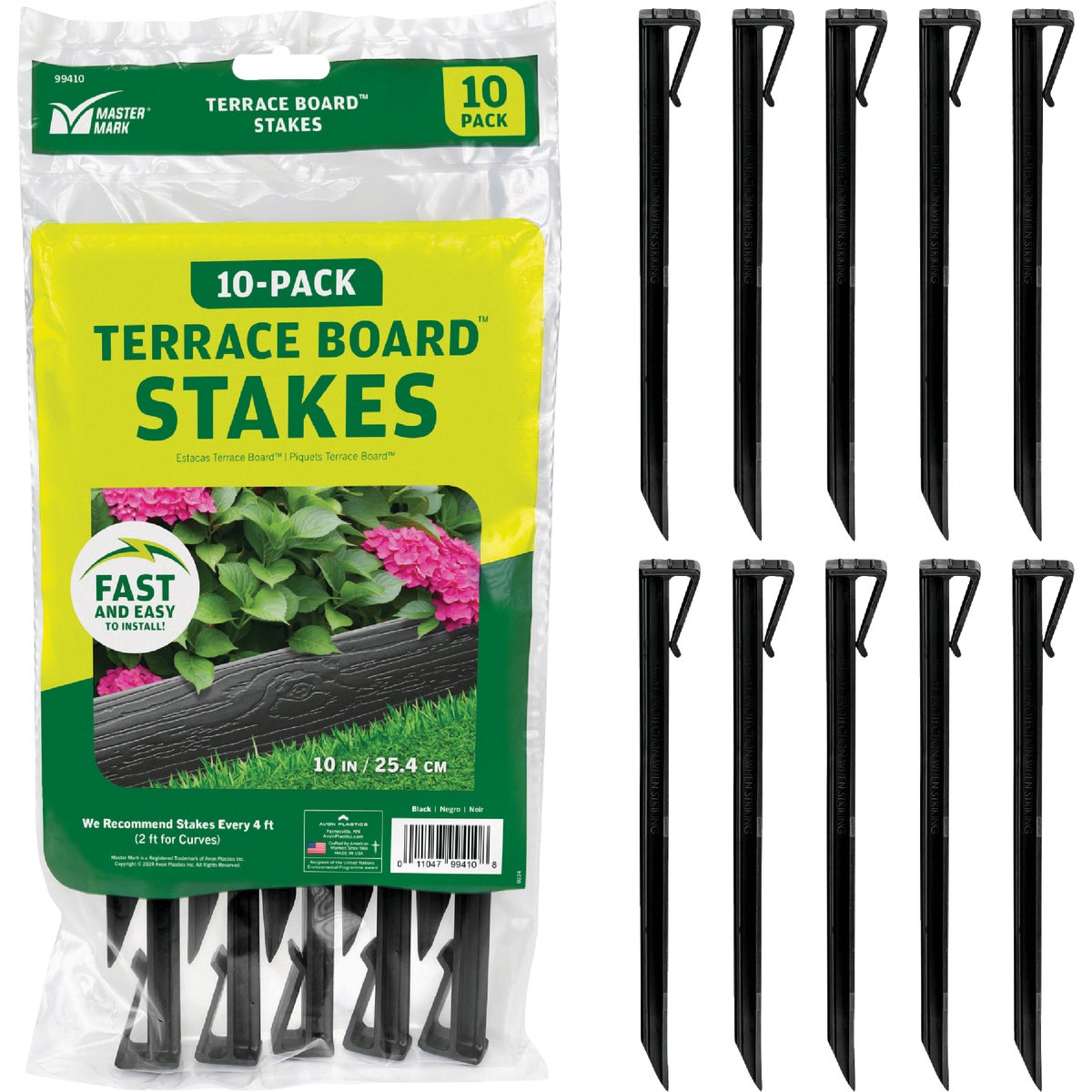 Master Mark 10 In. HDPE Black Terrace Board Edging Stakes (10-Pack)