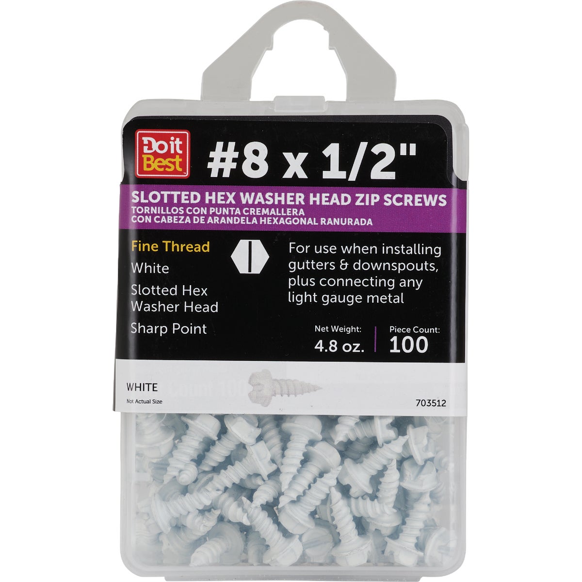 Do it #8 x 1/2 In. White Slotted Hex Washer Head Screw (100 Ct.)