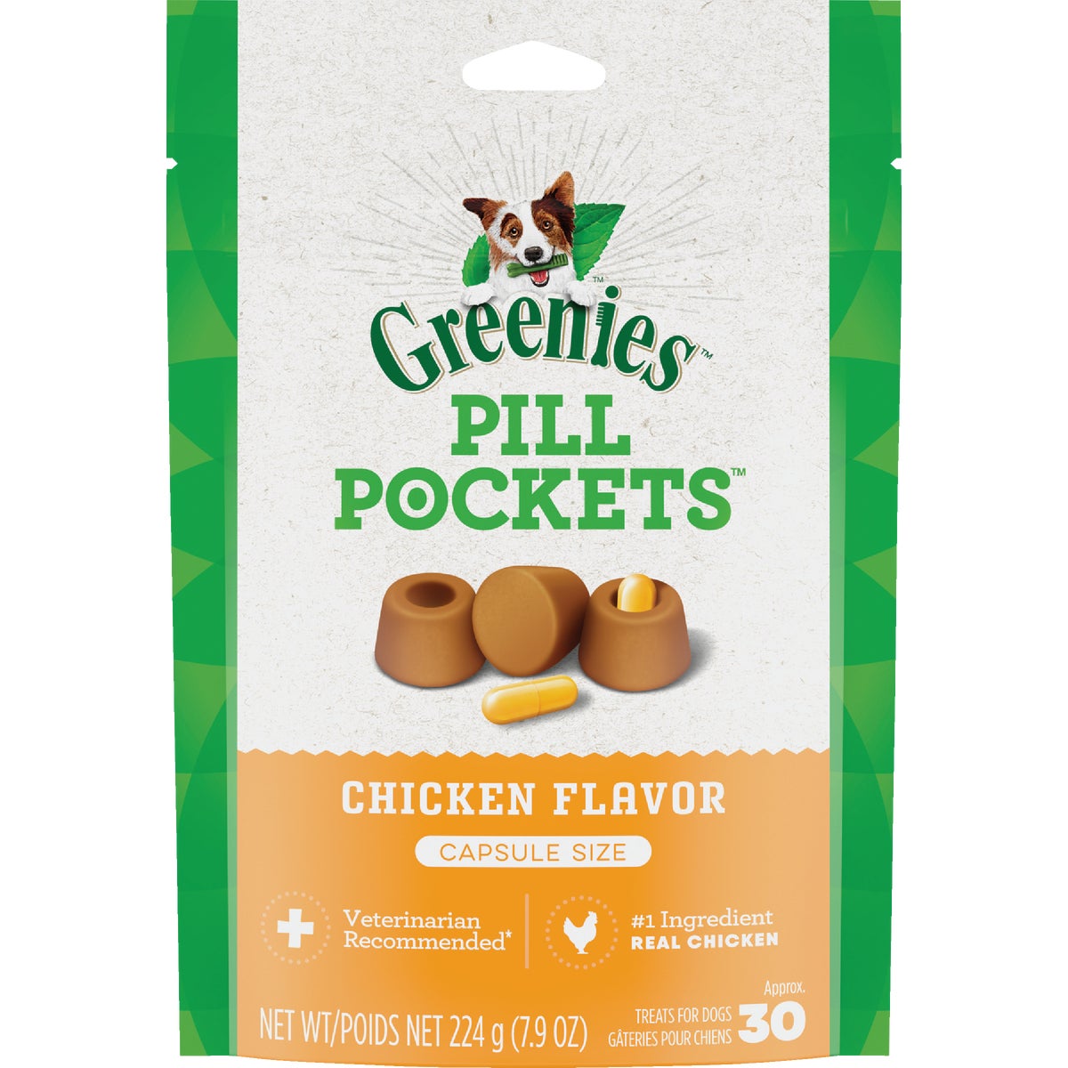 Greenies Capsule Pill Pockets Chicken Flavor Chewy Dog Treat (30-Pack)