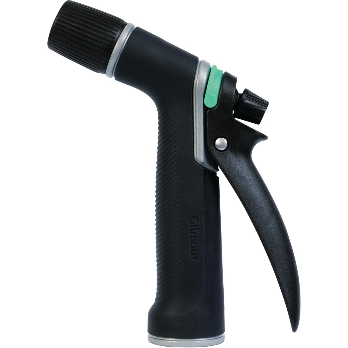 Gilmour Metal Adjustable Rear Trigger Pistol Nozzle, Black & Green