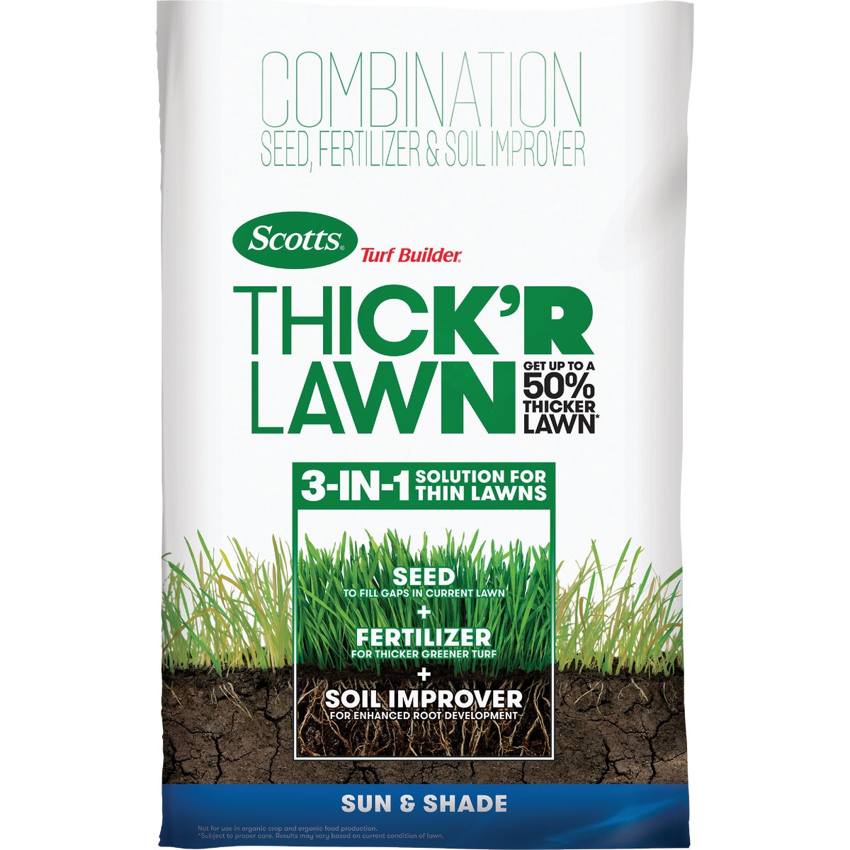 Scotts Turf Builder Thick'R Lawn 12 Lb. 1200 Sq. Ft. Coverage Combination Sun & Shade Grass Seed, Fertilizer, & Soil Improver