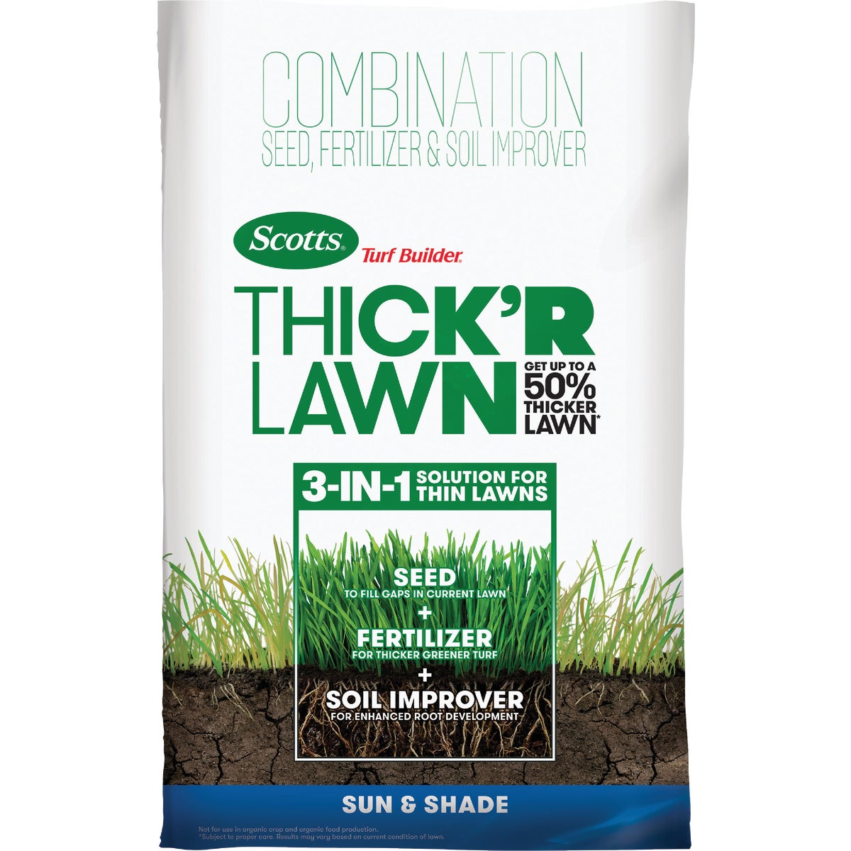 Scotts Turf Builder Thick'R Lawn 40 Lb. 4000 Sq. Ft. Coverage Combination Sun & Shade Grass Seed, Fertilizer, & Soil Improver