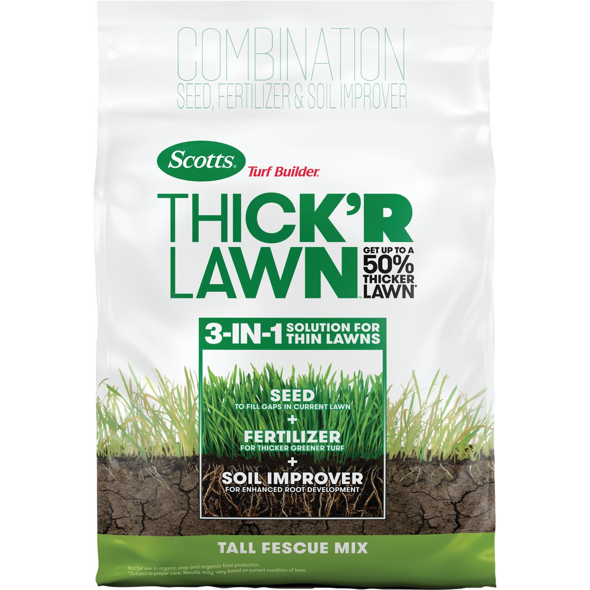 Scotts Turf Builder Thick'R Lawn 12 Lb. 1200 Sq. Ft. Coverage Combination Tall Fescue Mix Grass Seed, Fertilizer, & Soil Improver
