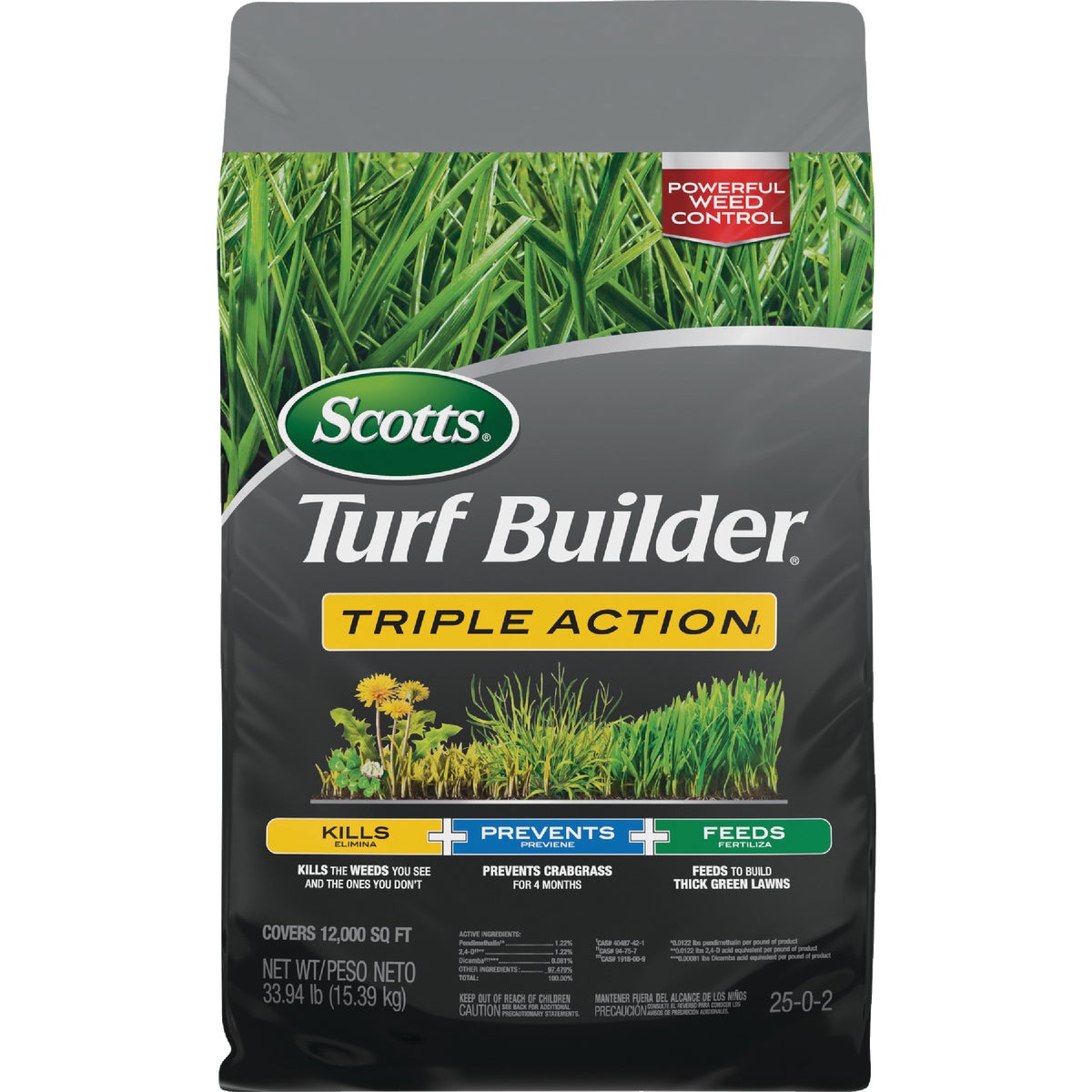 Scotts Turf Builder Triple Action 34 Lb. 12,000 Sq. Ft. Weed Killer Plus Lawn Fertilizer