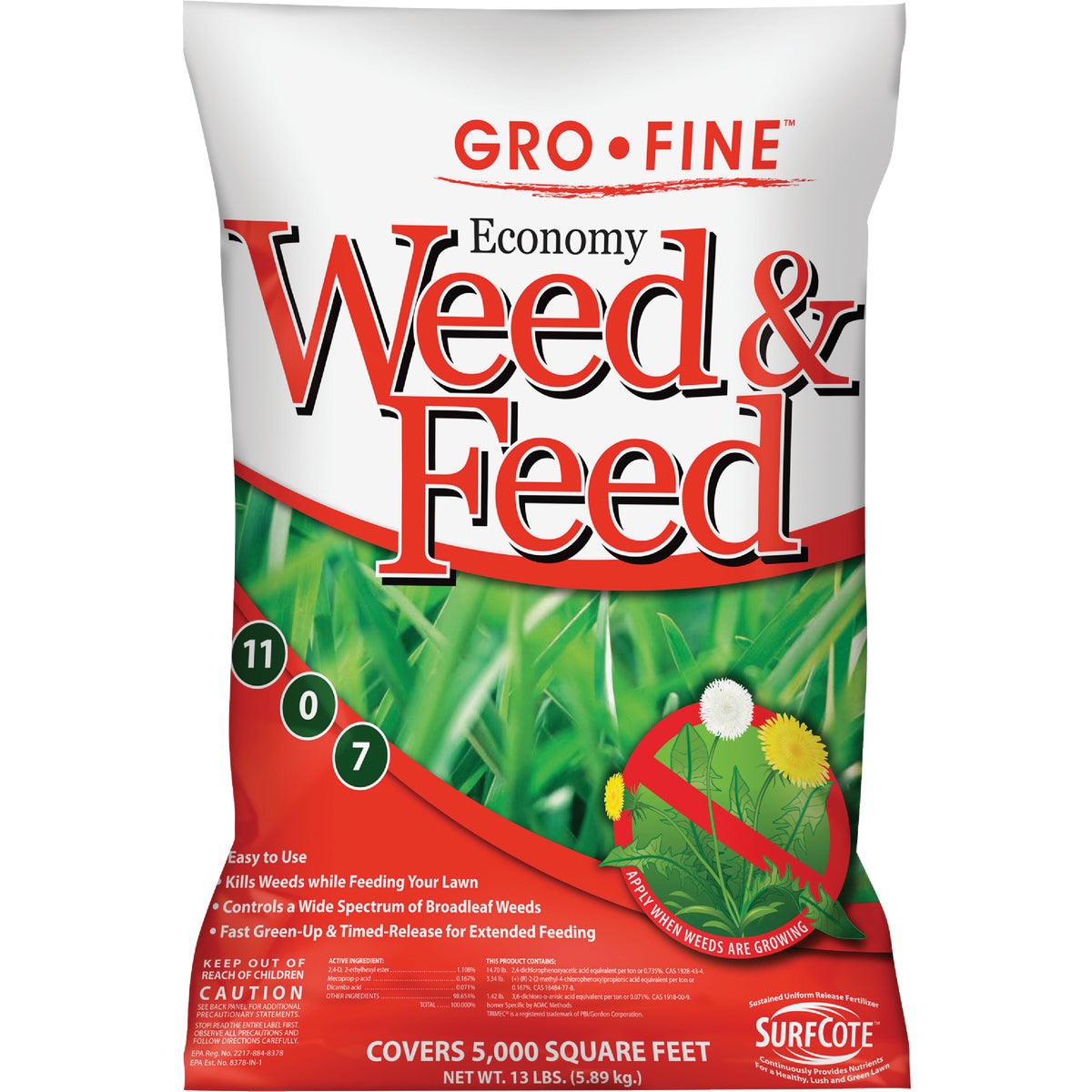 Gro-Fine Economy Weed & Feed 13 Lb. 5000 Sq. Ft. 11-0-7 Lawn Fertilizer with Weed Killer