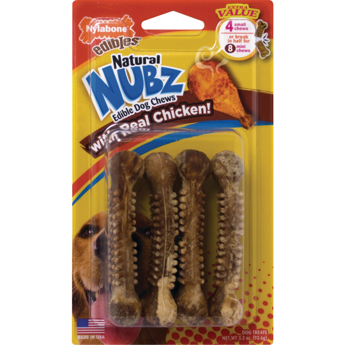 Nylabone Natural Nubz Chicken Small Dog Treats (4-Pack)