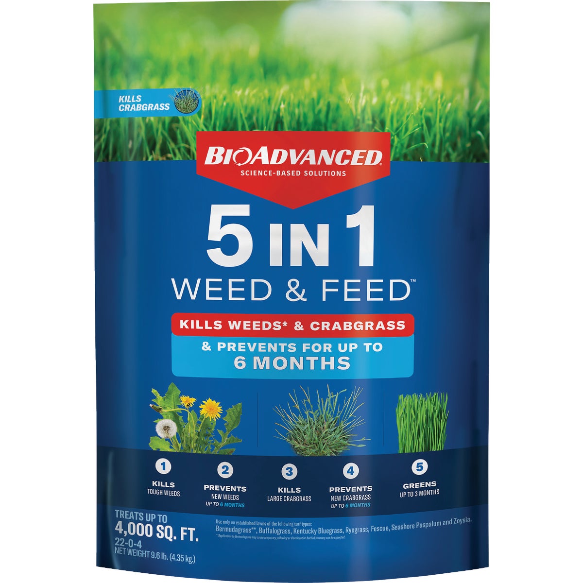 BioAdvanced 5-In-1 Weed & Feed 9.6 Lb. 4000 Sq. Ft. Lawn Fertilizer with Weed Killer