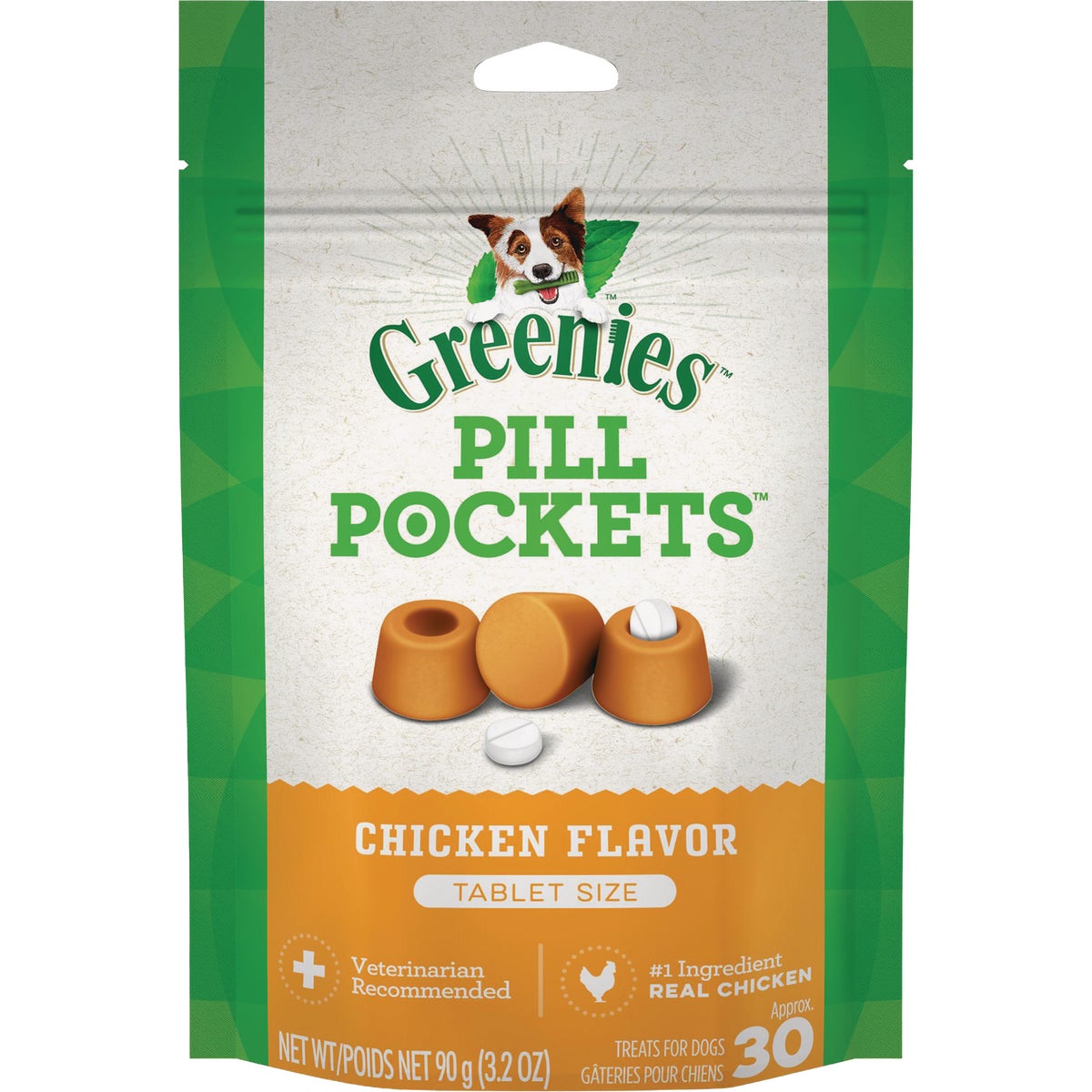 Greenies Tablet Pill Pockets Chicken Flavor Chewy Dog Treat (30-Pack)