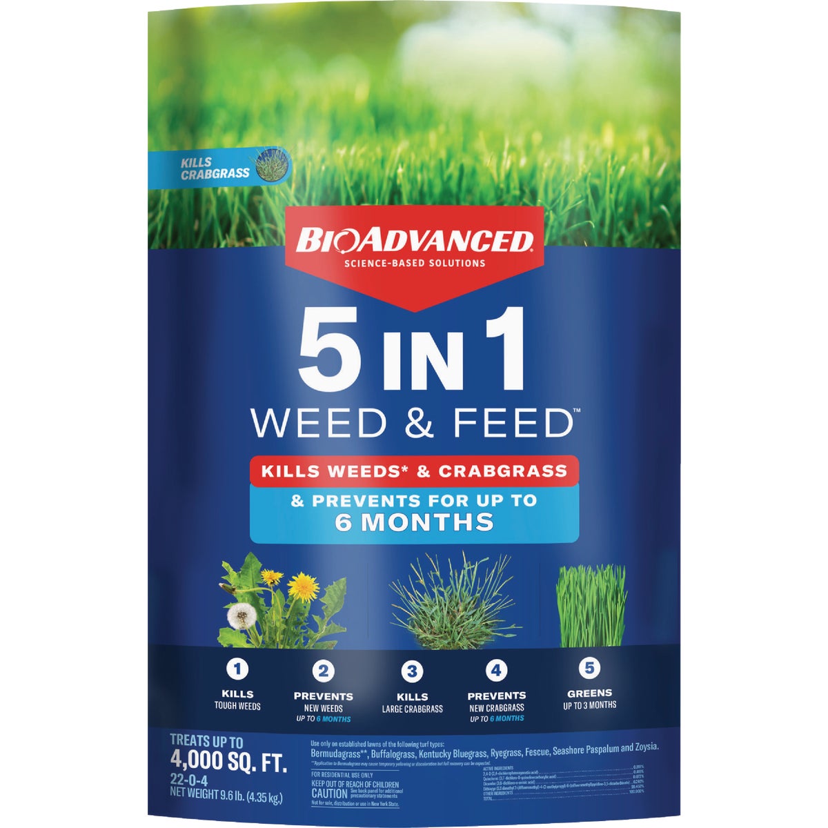 BioAdvanced 5-In-1 Weed & Feed 9.6 Lb. 4000 Sq. Ft. Lawn Fertilizer with Weed Killer