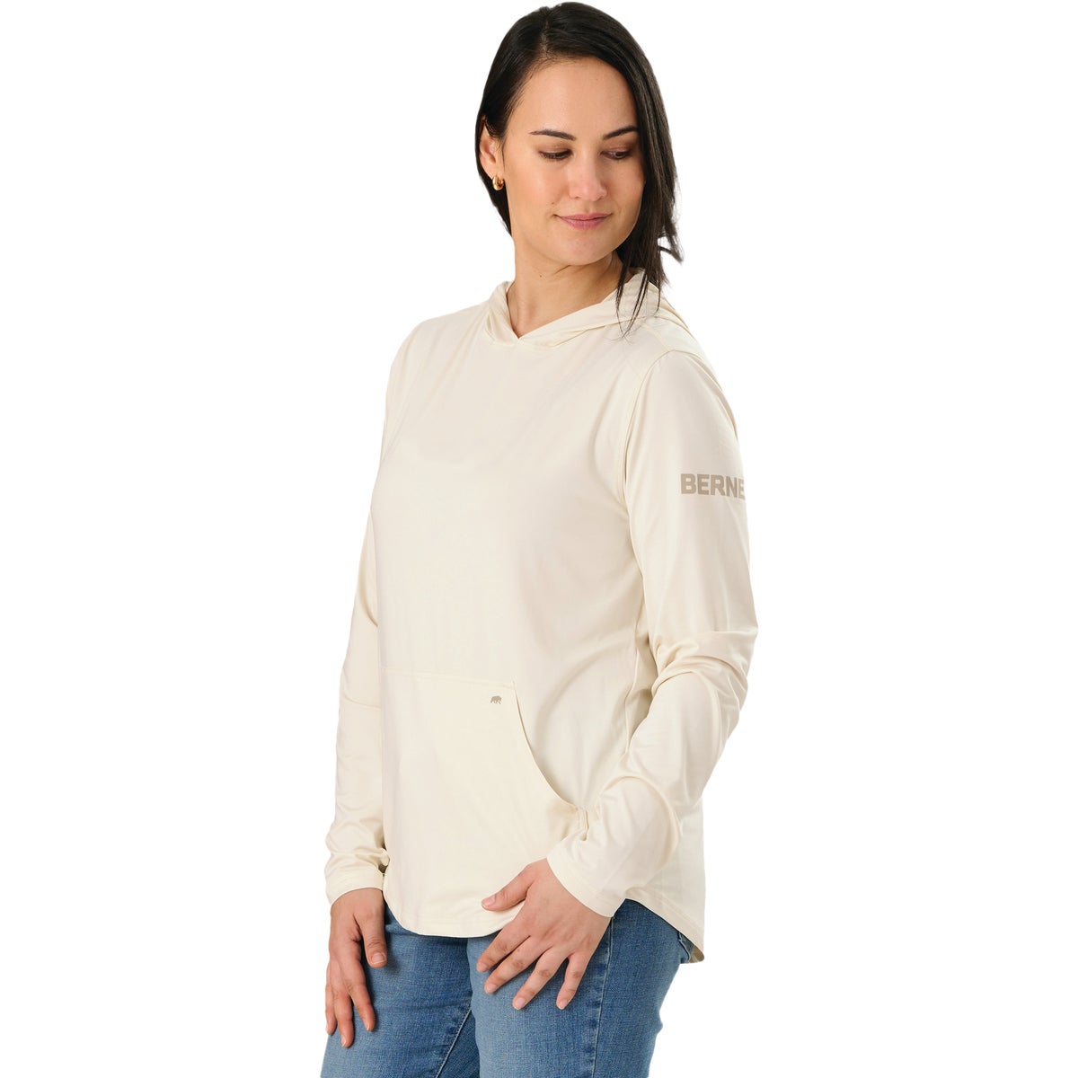 Berne Women's Small Oatmeal Long Sleeve Hooded UPF Sun Shirt