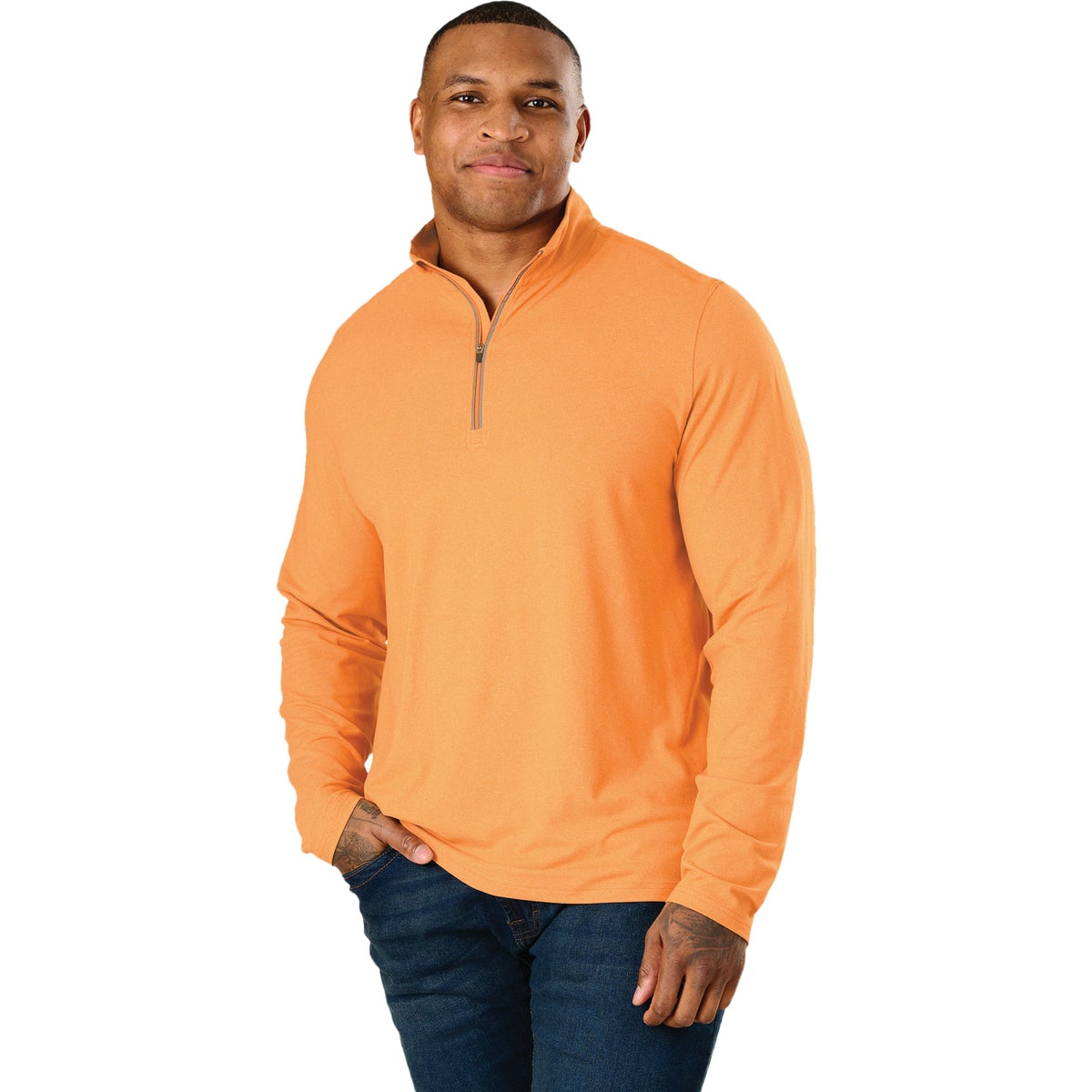 Berne Large Heathered Dusty Orange Midweight UPF Quarter-Zip Shirt