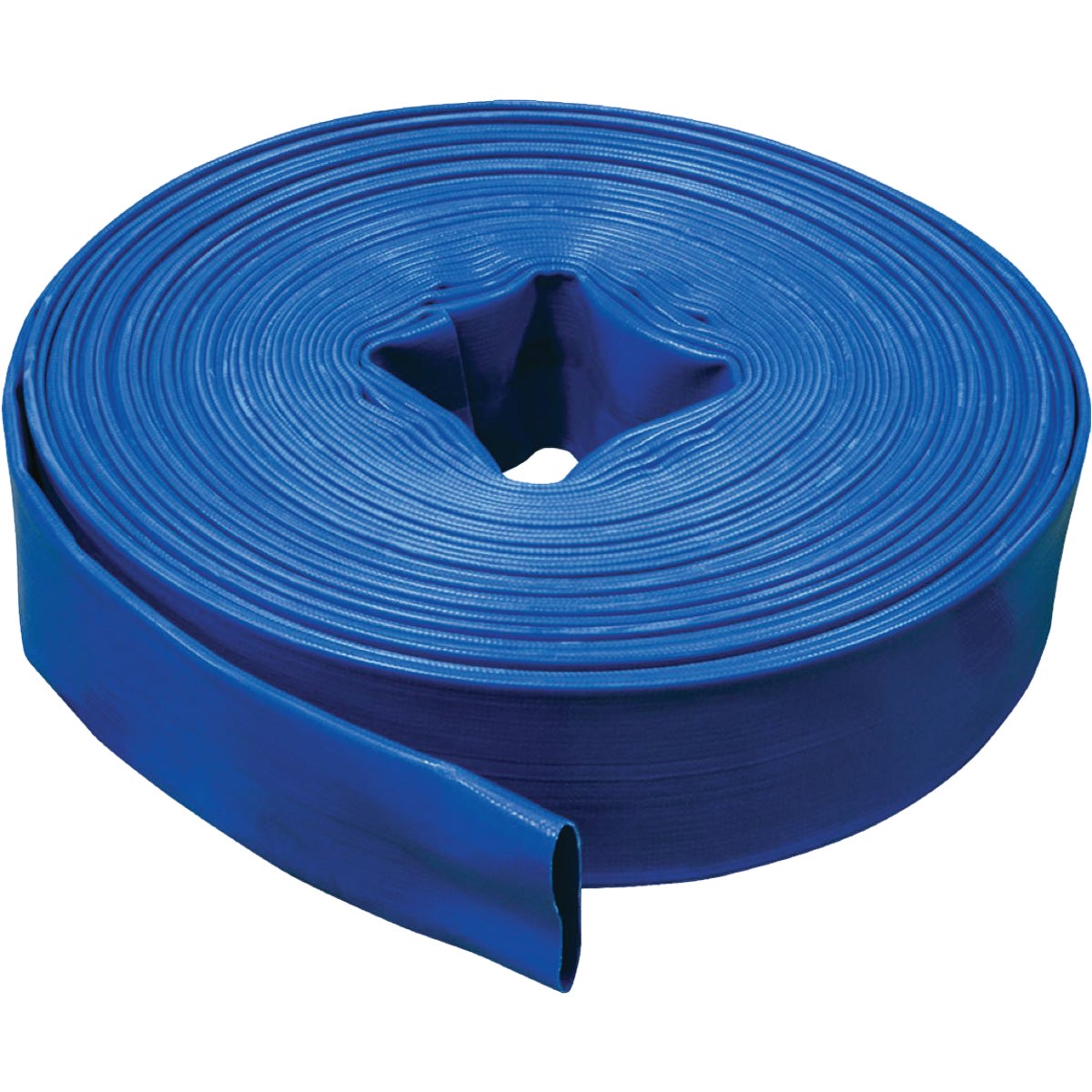 Apache 1-1/2 In. x 100 Ft. Blue Reinforced PVC Lay Flat Discharge Hose, Bulk