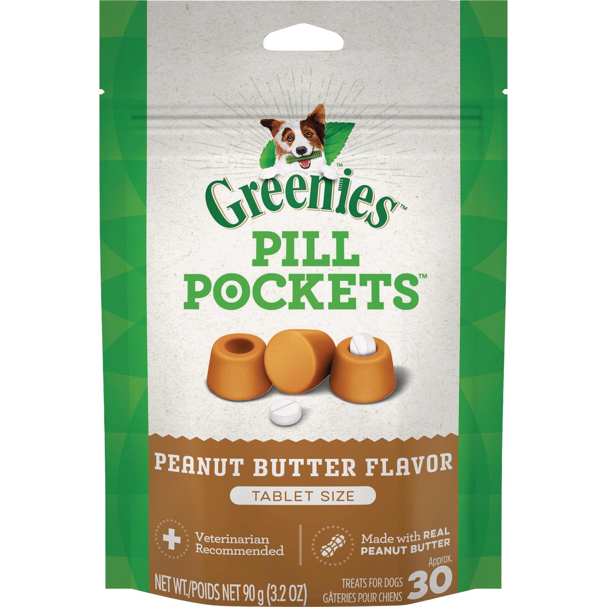 Greenies Tablet Pill Pockets Peanut Butter Flavor Chewy Dog Treat (30-Pack)