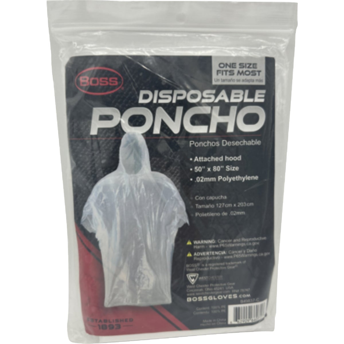 West Chester Protective Gear 50 In. x 80 In. Clear Disposable Rain Poncho