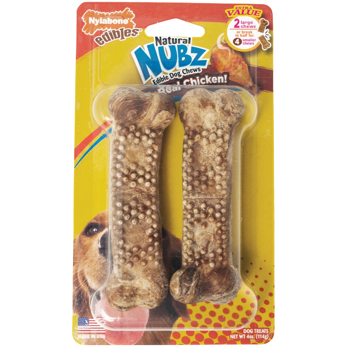 Nylabone Natural Nubz Chicken Large Dog Treats (2-Pack)