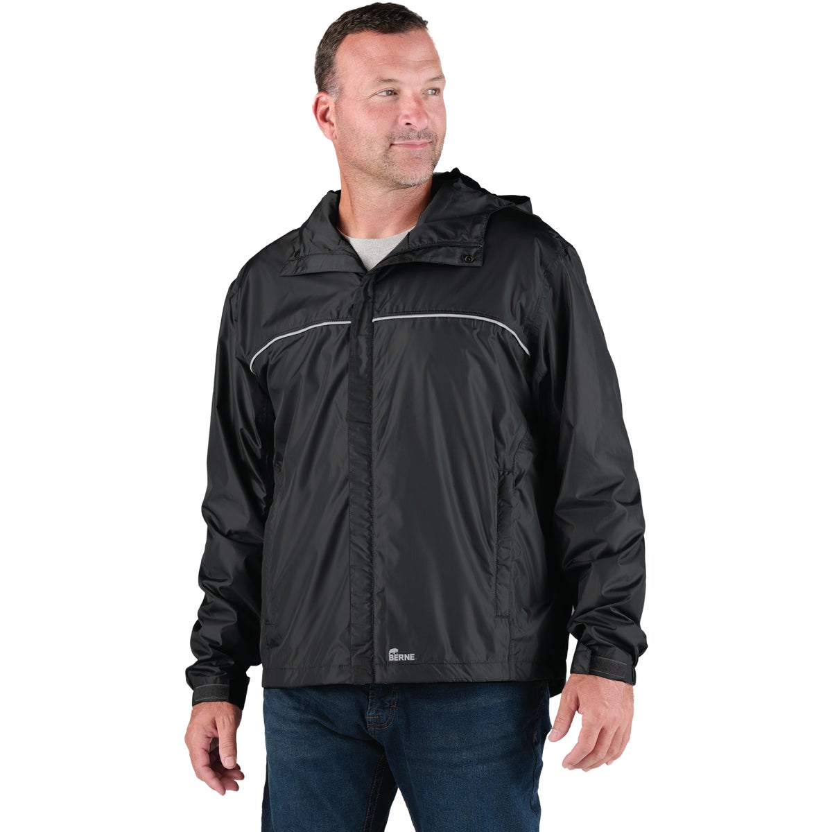 Berne Coastline Men's Medium Black Lightweight Hooded Rain Jacket