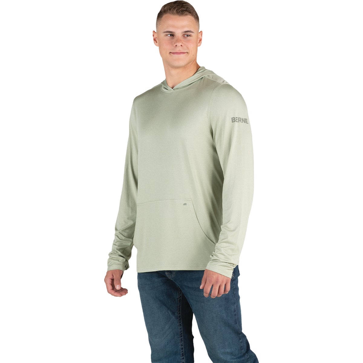 Berne Men's XL Heathered Seagrass Long Sleeve Hooded UPF Sun Shirt