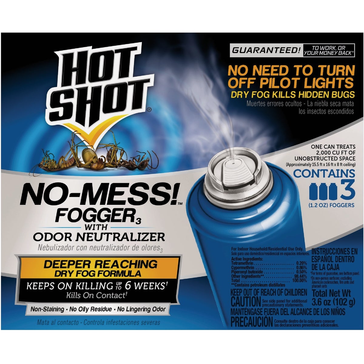 Hot Shot No-Mess 1.2 Oz. Odor Neutralizer Indoor Insect Fogger (3-Pack)