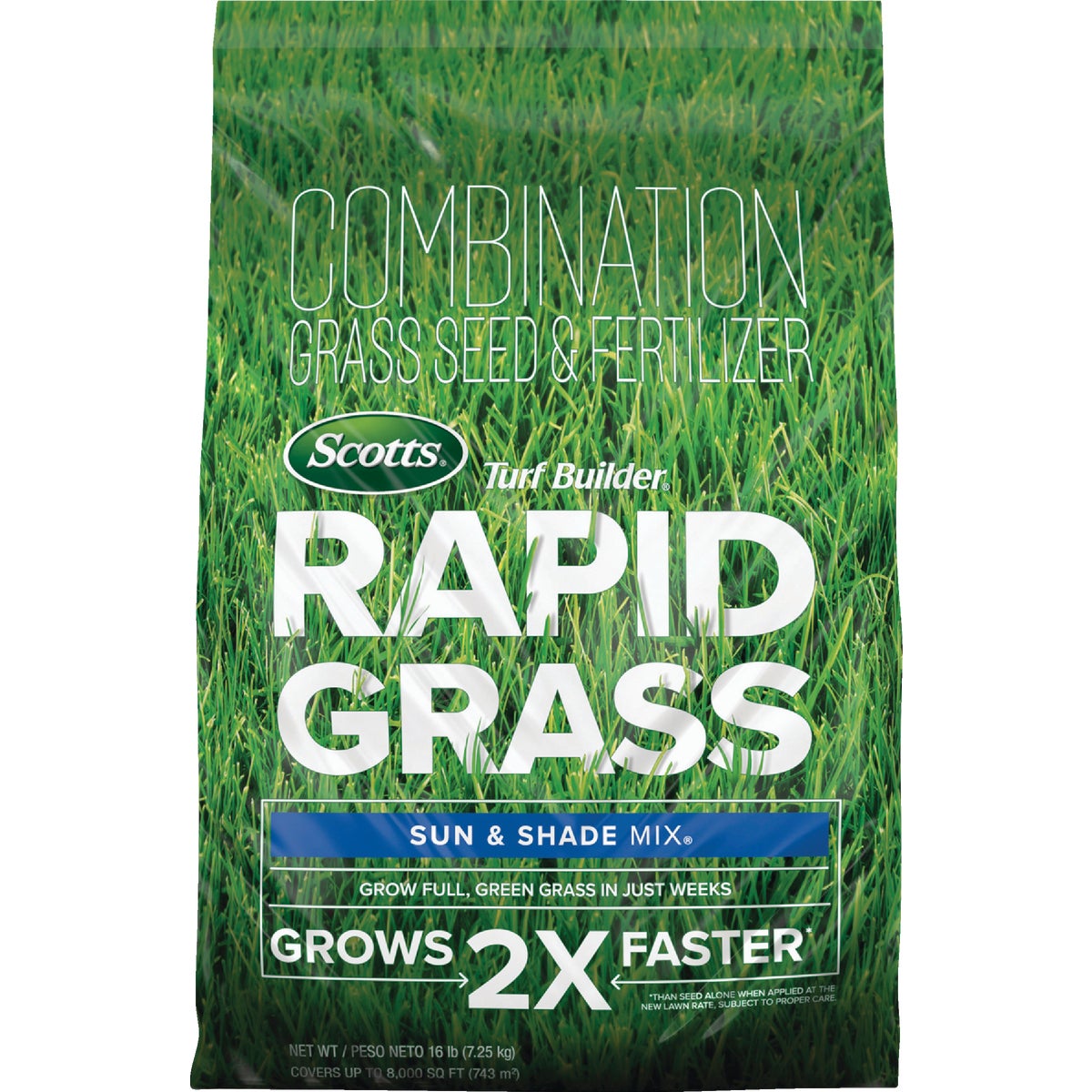 Scotts Turf Builder Rapid Grass 16 Lb. 8000 Sq. Ft. Coverage Sun & Shade Mix Seed & Fertilizer Combination
