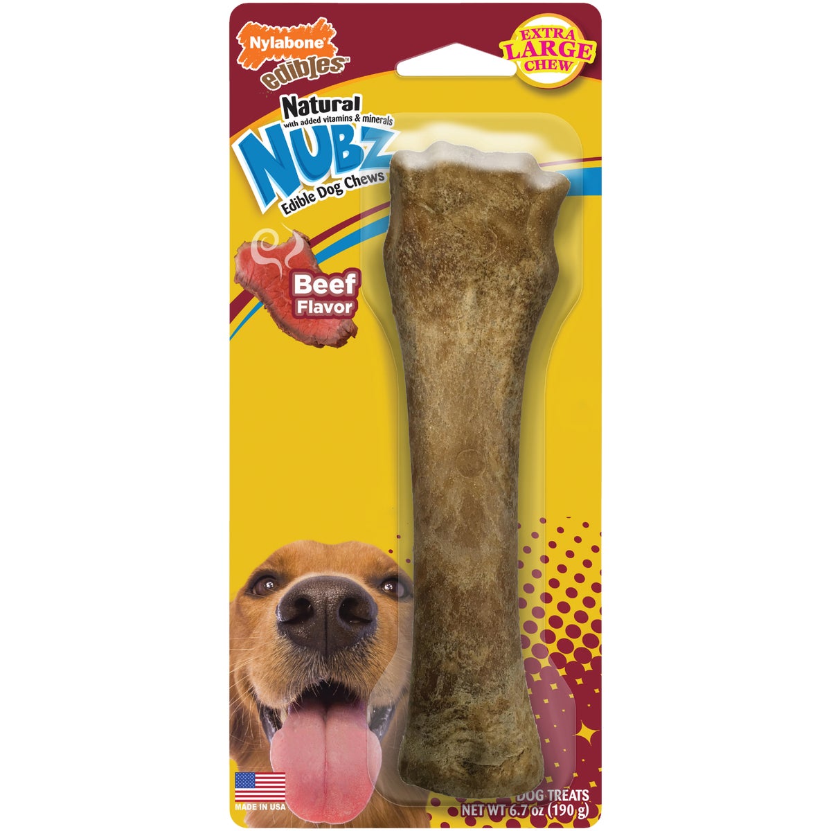 Nylabone Nubz Natural Long Lasting Edible Beef XL Dog Chews